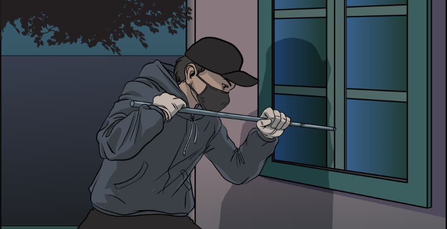 Illustration of burglar forcing entry through a window in Fort Wayne